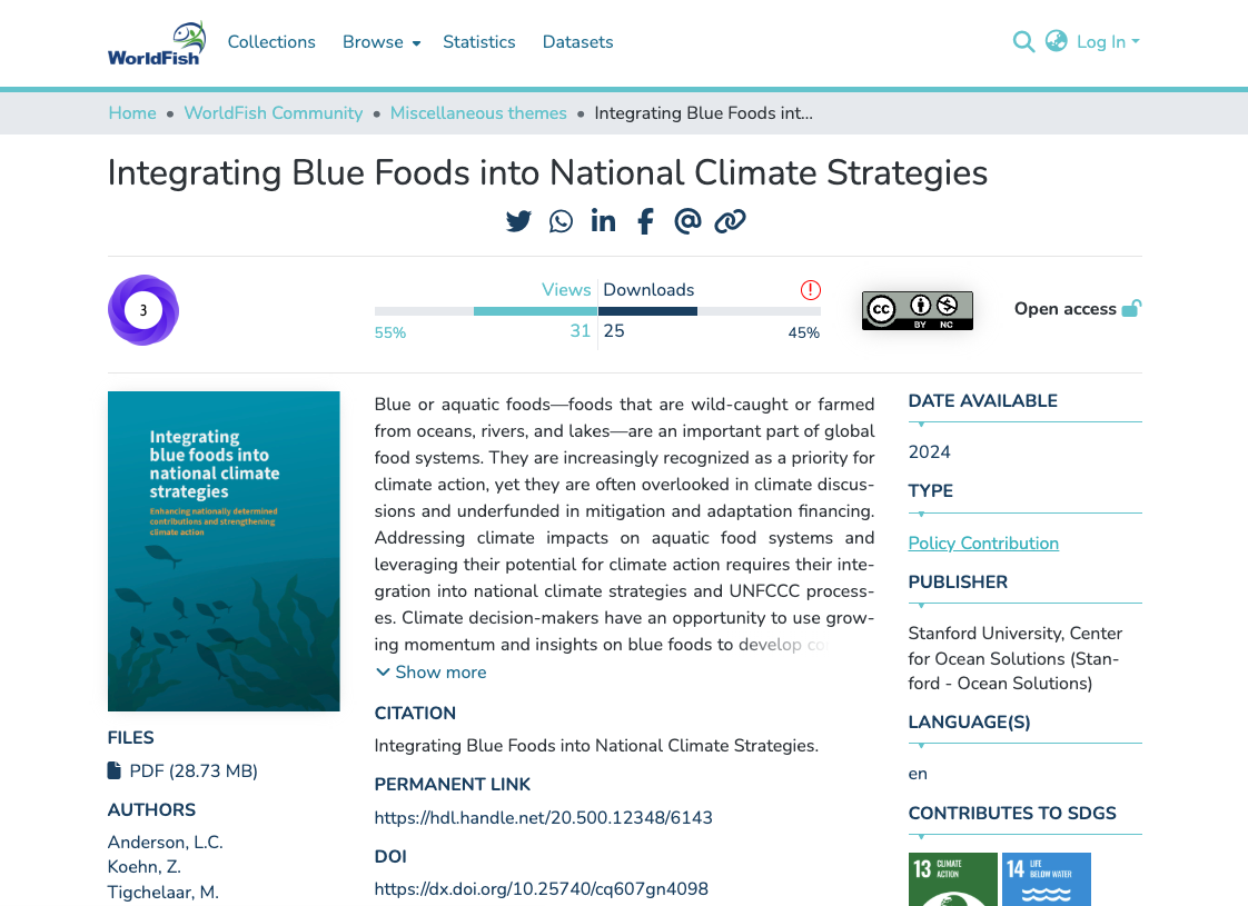 Integrating Blue Foods into National Climate Strategies