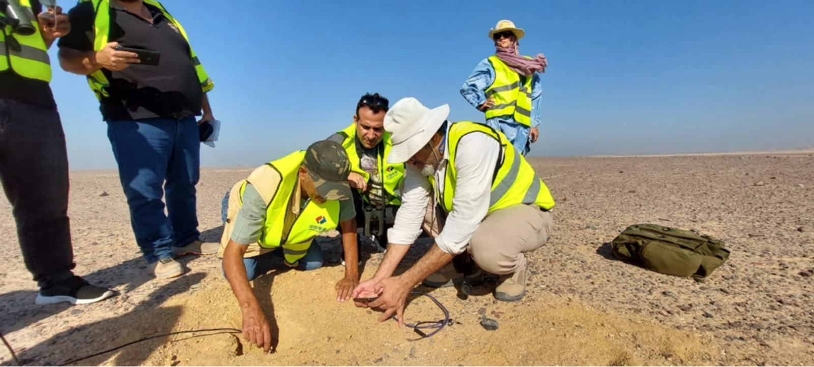 NCE team inspecting lizard’s burrow to detect the presence of the animal in AMUNETWindPower station